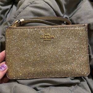 Coach Gold Glitter Wristlet Clutch